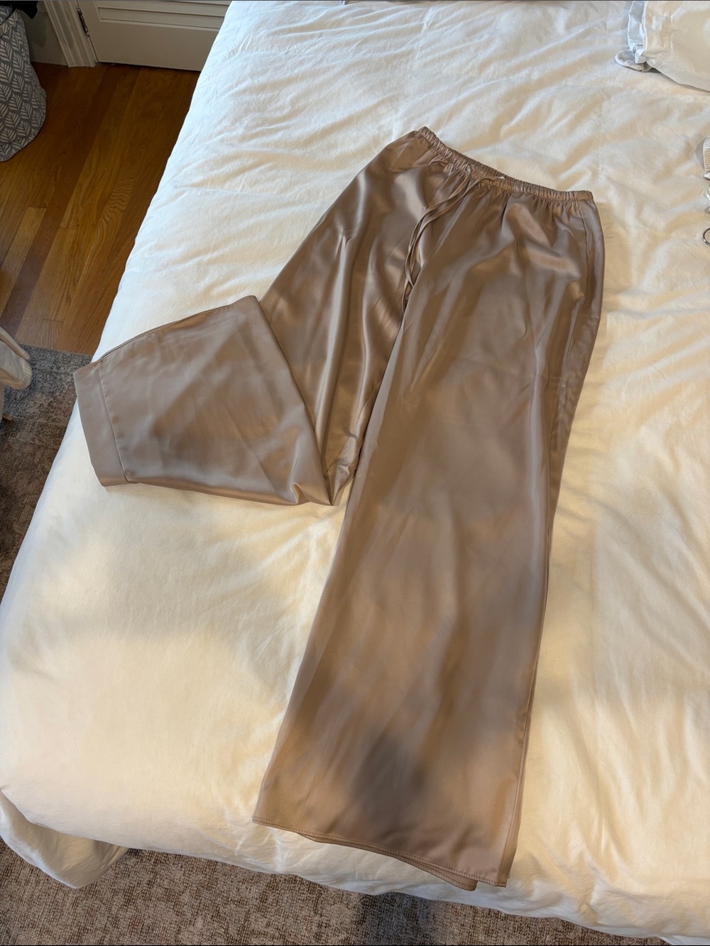 Wide-Leg Satin Topshop Women's Pants in Taupe